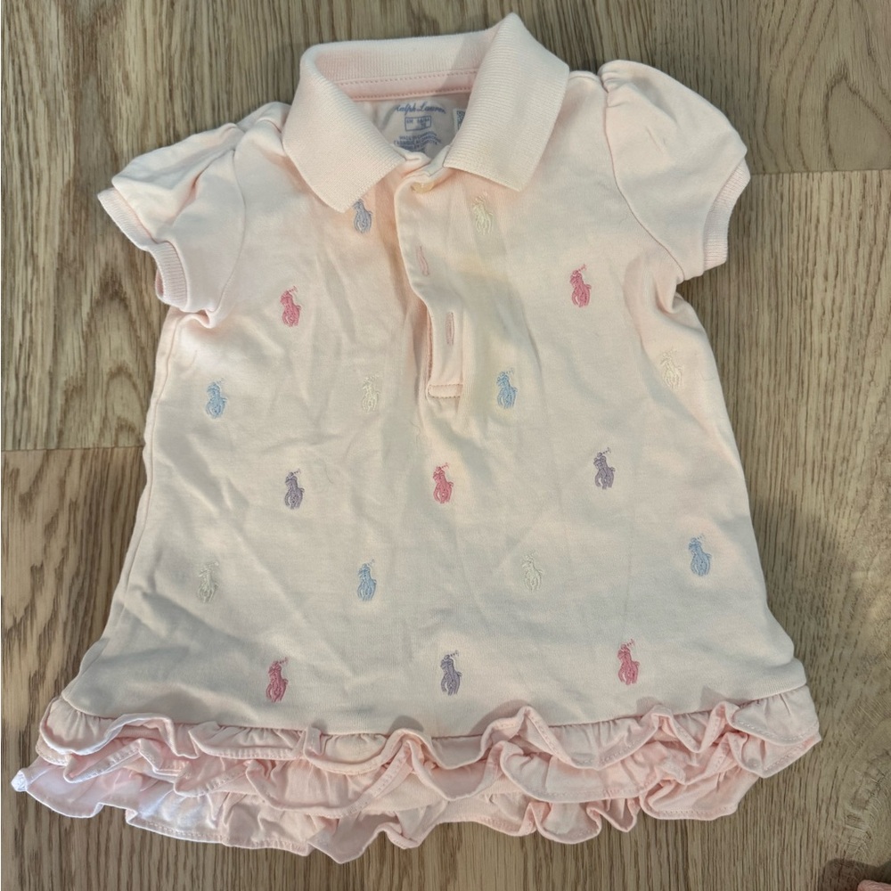 Ralph Lauren Light Pink Kids Polo with Ruffle Hem
